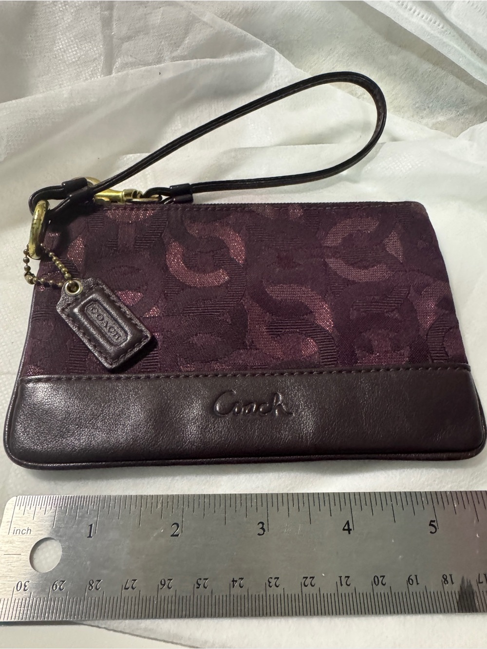 Coach Plum Signature Wristlet with Leather Trim